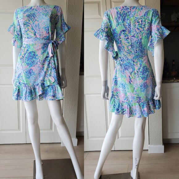 Lilly Pulitzer Dariah Size 2 Mini Short Sleeve Wrap Dress - Picture 2 of 12